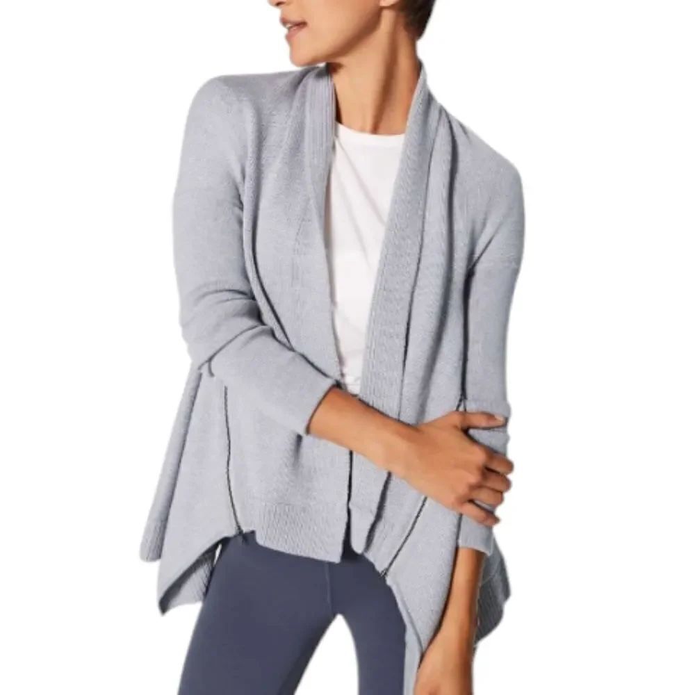 Lululemon Wrap It Up Sweater Grey Open Front Merino Wool size 4